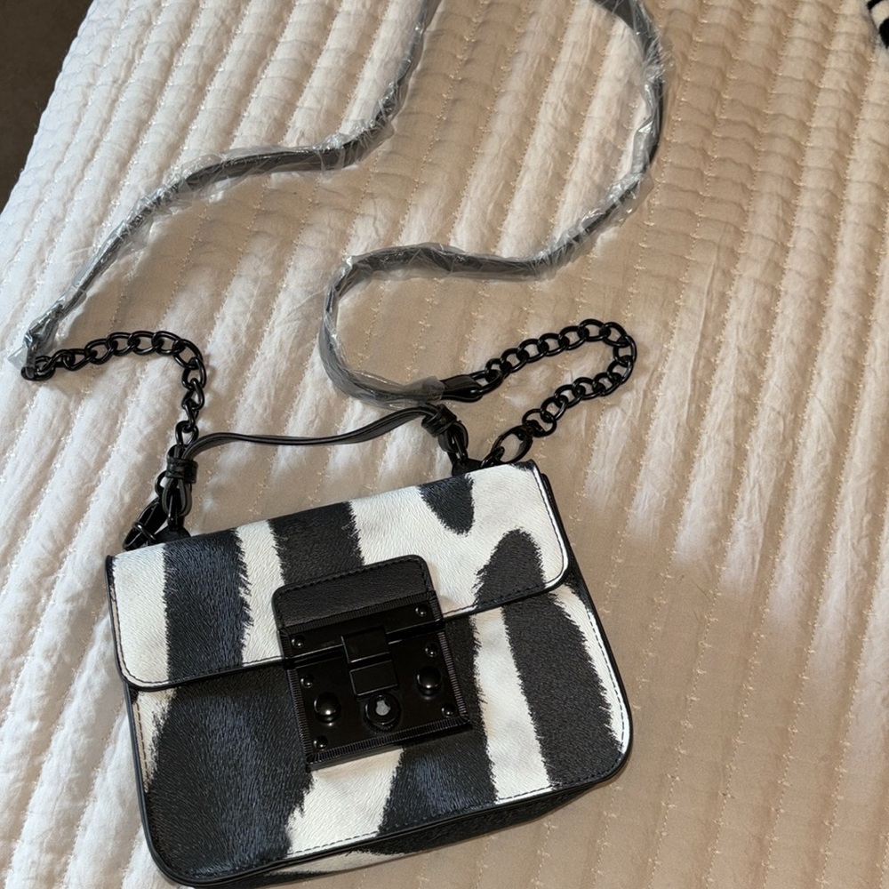 Steve Madden black and white zebra crossbody purse
